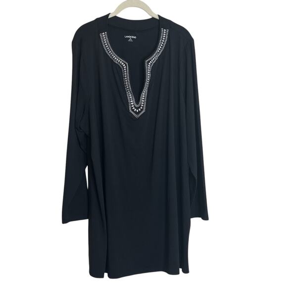 Lands' End Other - Lands End Womens Swim Cover Up Tunic Embroidered Long Sleeve 2X Black